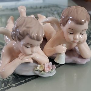 Vintage Hand Painted Set of 2 Cherub Angels